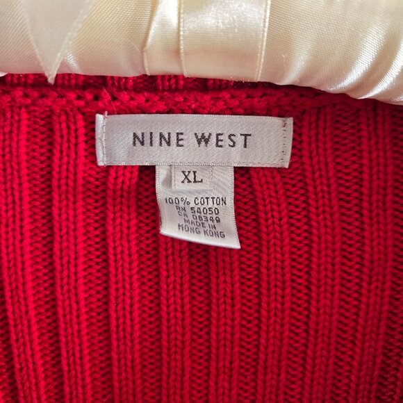 Vintage 90s Nine West Lace Up Ribbed Sweater Size XL Red Cotton Chunky Knit - Picture 3 of 7